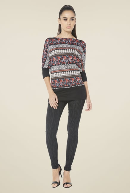 Globus Black Paisley Printed Top Globus Black Paisley Printed Top