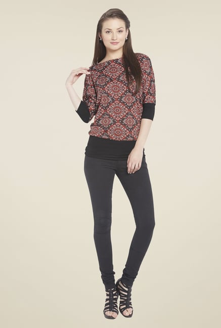 Globus Black Regular Fit Printed Top Globus Black Regular Fit Printed Top
