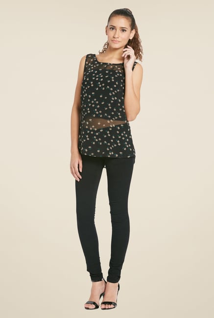 Globus Black Sleeveless Floral Printed Top Globus Black Sleeveless Floral Printed Top