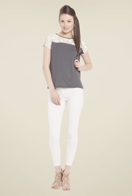 Globus Black Polka Printed Top Globus Black Polka Printed Top