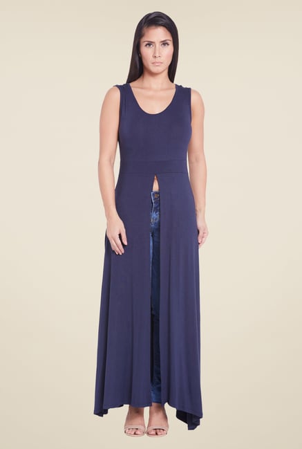 Globus Navy Solid Slit Top Globus Navy Solid Slit Top