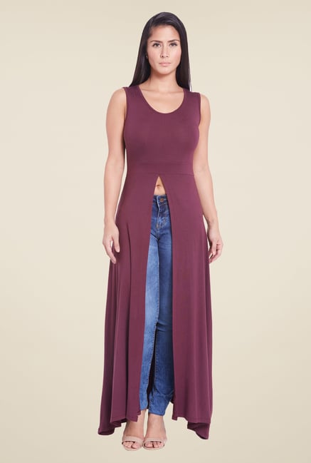 Globus Maroon Solid Slit Top Globus Maroon Solid Slit Top