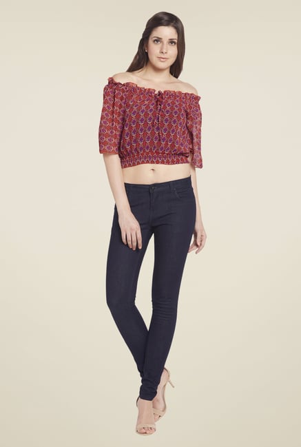Globus Maroon Printed Crop Top Globus Maroon Printed Crop Top