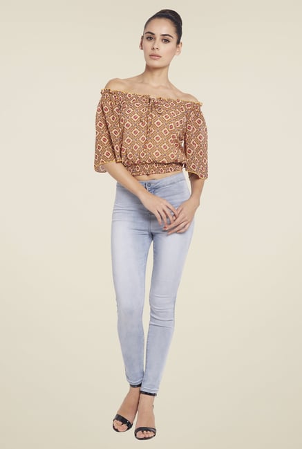 Globus Yellow Printed Crop Top Globus Yellow Printed Crop Top