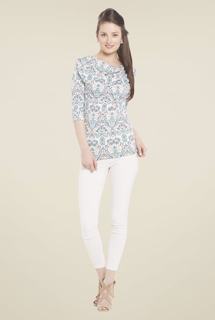 Globus Off White Printed Cowl Neck Top Globus Off White Printed Cowl Neck Top