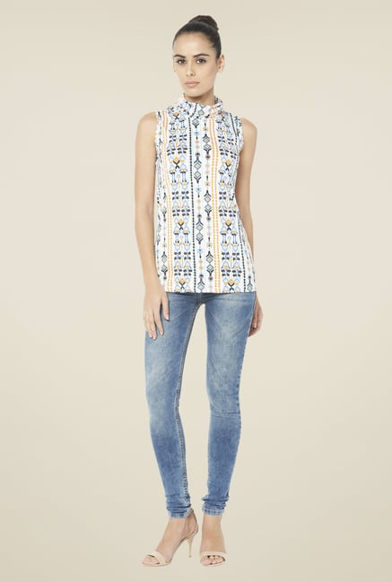 Globus White Sleeveless Printed Top Globus White Sleeveless Printed Top