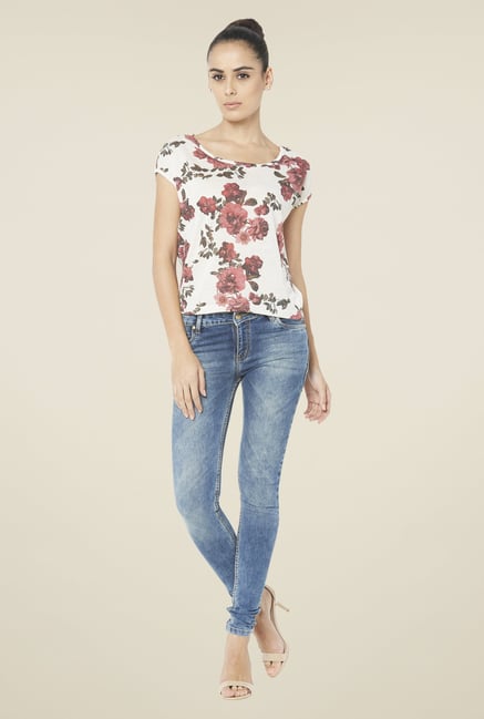 Globus White Floral Printed Short Sleeve Top Globus White Floral Printed Short Sleeve Top