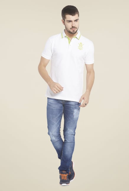 Globus White Solid Polo T Shirt Globus White Solid Polo T Shirt