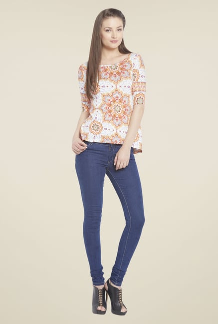 Globus White & Orange Floral Print Top Globus White & Orange Floral Print Top