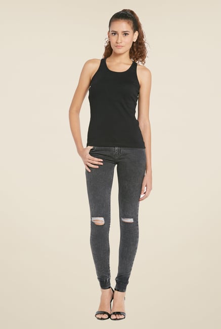 Globus Black Solid Sleeveless Tank Top Globus Black Solid Sleeveless Tank Top
