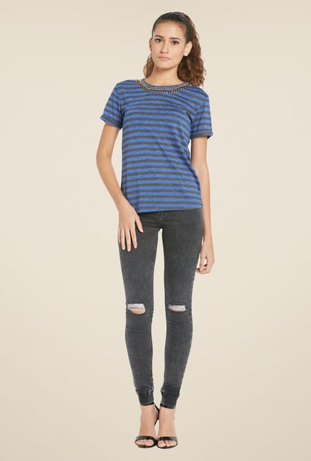 Globus Blue Striped Short Sleeve Top Globus Blue Striped Short Sleeve Top