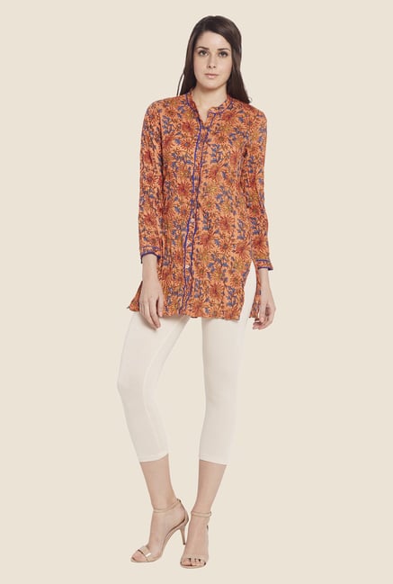 Globus Orange Floral Print Top Globus Orange Floral Print Top