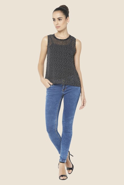 Globus Black Printed Sleeveless Sheer Top Globus Black Printed Sleeveless Sheer Top