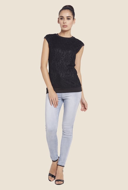 Globus Black Lace Crew Neck Top Globus Black Lace Crew Neck Top