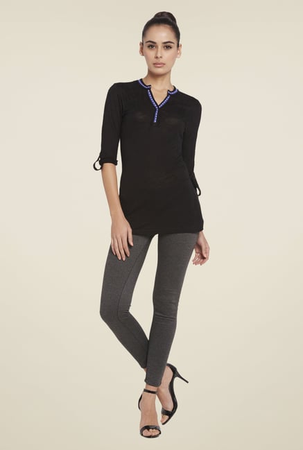 Globus Black Solid Viscose Top Globus Black Solid Viscose Top
