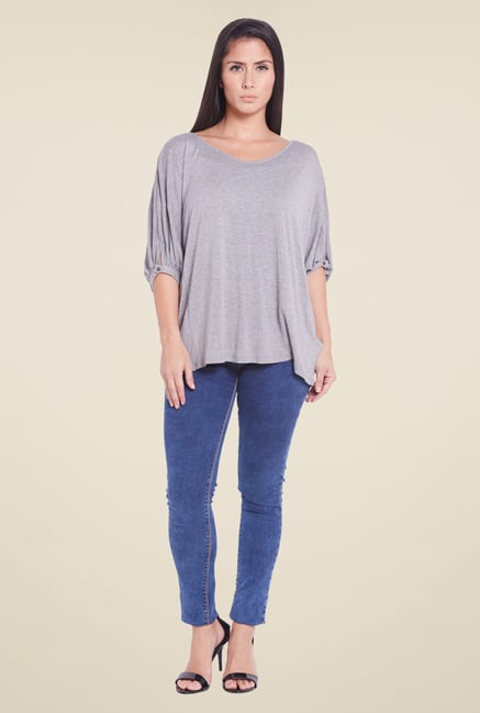 Globus Grey Round Neck Solid Top Globus Grey Round Neck Solid Top