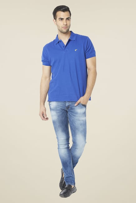 Globus Blue Solid Polo T Shirt Globus Blue Solid Polo T Shirt