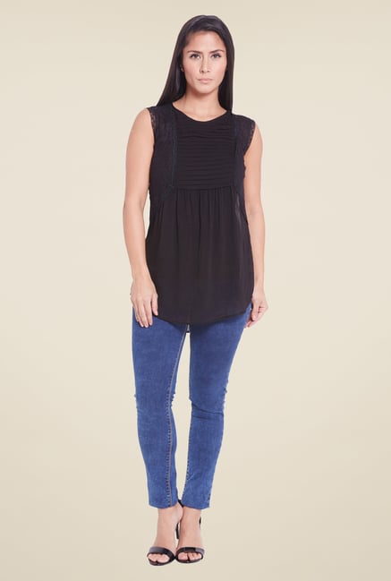 Globus Black Sleeveless Round Neck Top Globus Black Sleeveless Round Neck Top