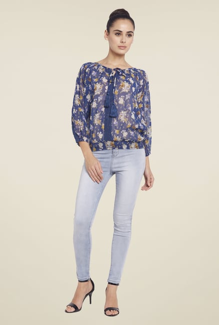 Globus Blue Floral Print Top Globus Blue Floral Print Top
