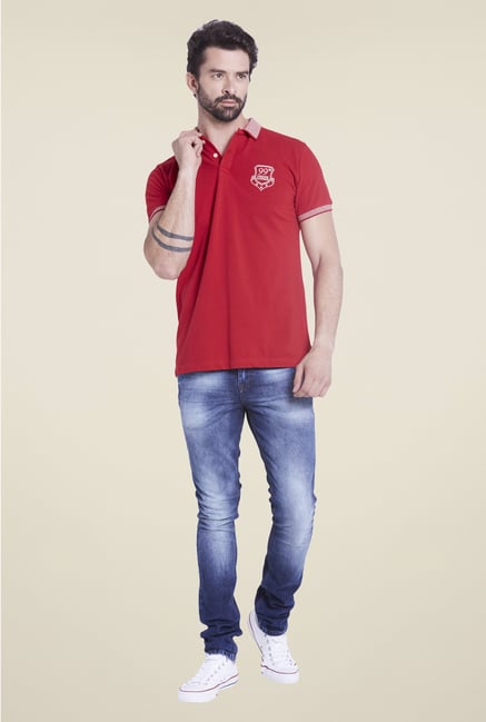 Globus Red Solid Polo T Shirt Globus Red Solid Polo T Shirt