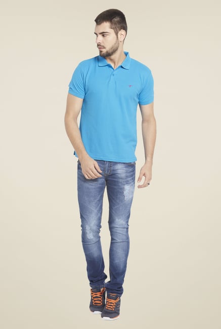 Globus Blue Solid Polo T Shirt Globus Blue Solid Polo T Shirt