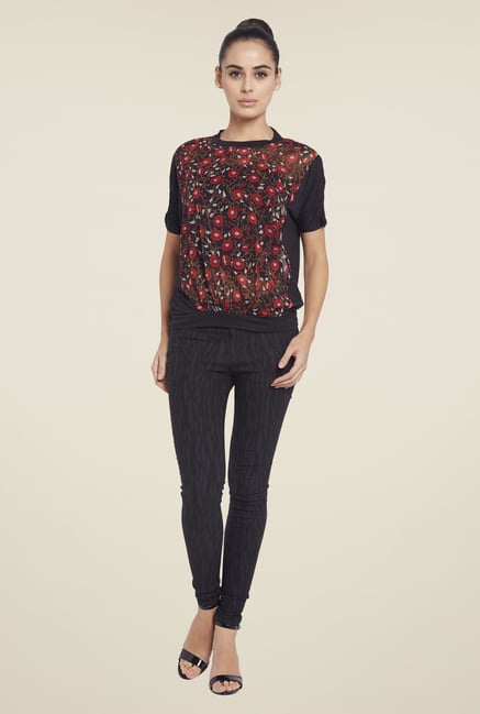 Globus Red & Black Floral Print Top Globus Red & Black Floral Print Top