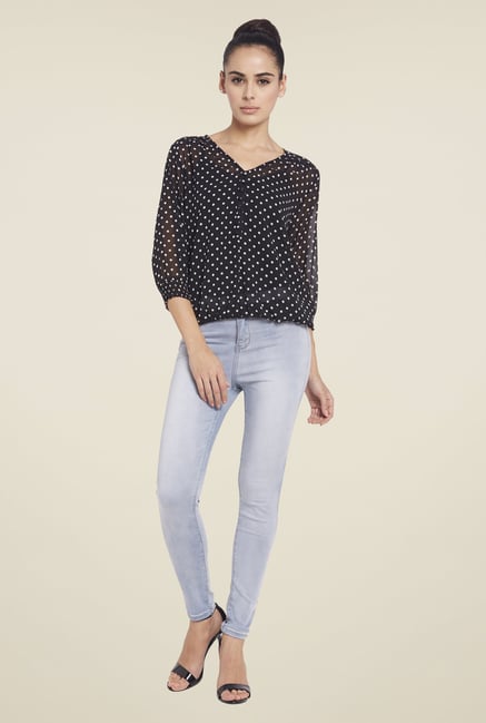 Globus Black Polka Dot Sheer Top Globus Black Polka Dot Sheer Top