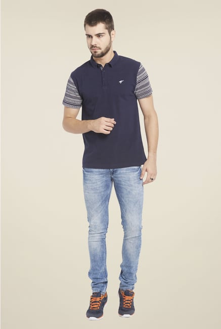 Globus Navy Solid Polo T Shirt Globus Navy Solid Polo T Shirt