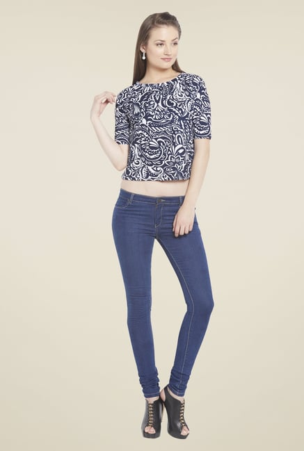Globus Navy Paisley Printed Crop Top Globus Navy Paisley Printed Crop Top