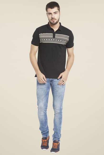 Globus Black Printed Polo T Shirt Globus Black Printed Polo T Shirt
