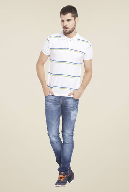 Globus White Striped Polo T Shirt Globus White Striped Polo T Shirt