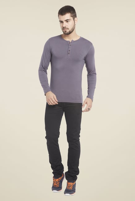 Globus Grey Solid Henley T Shirt Globus Grey Solid Henley T Shirt