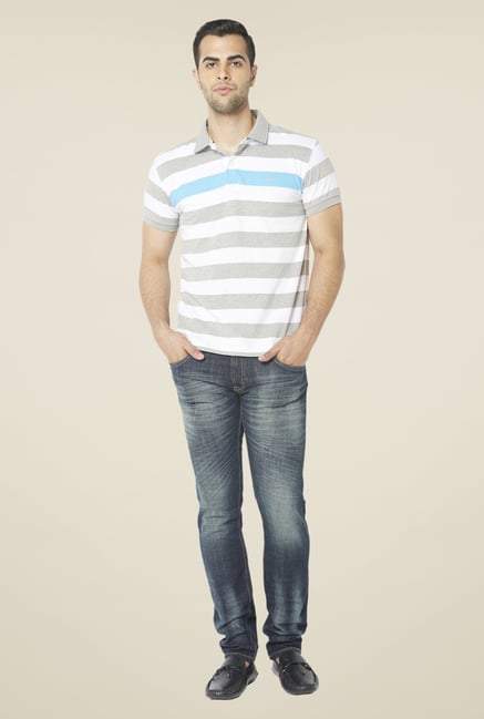 Globus Grey & White Striped Polo T Shirt Globus Grey & White Striped Polo T Shirt