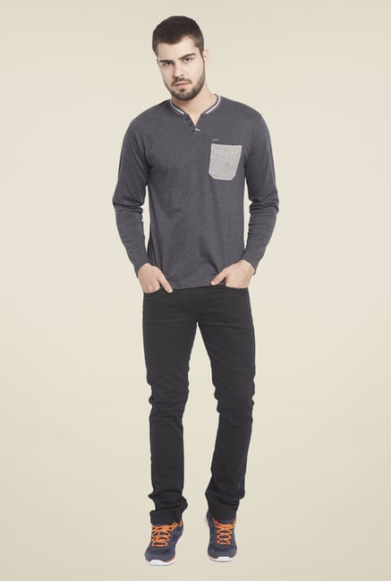 Globus Grey Solid Henley T Shirt Globus Grey Solid Henley T Shirt