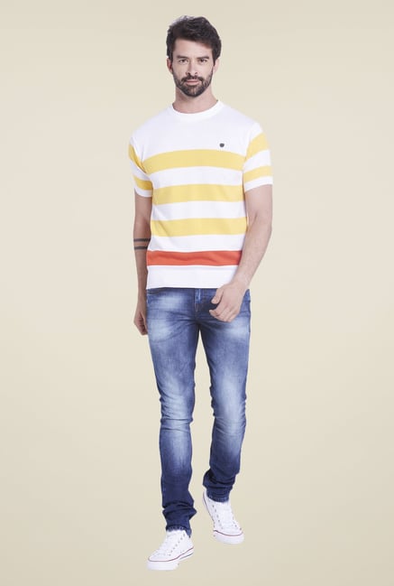 Globus White & Yellow Striped T Shirt Globus White & Yellow Striped T Shirt