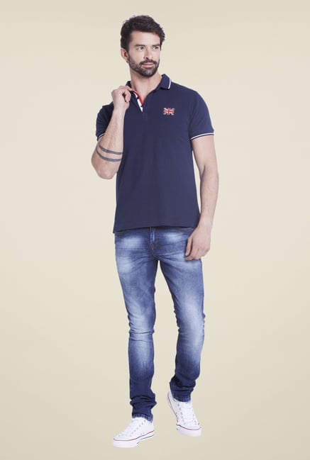 Globus Navy Solid Polo T Shirt Globus Navy Solid Polo T Shirt
