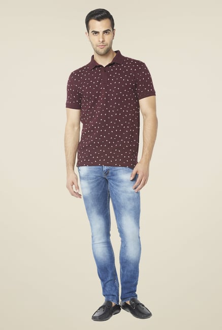 Globus Maroon Printed Polo T Shirt Globus Maroon Printed Polo T Shirt