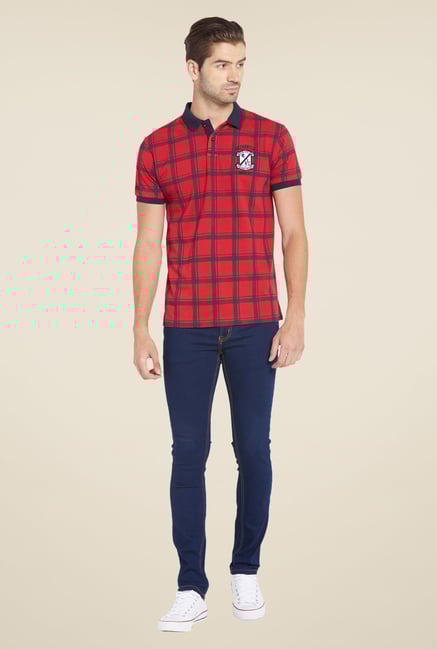 Globus Red Checks Polo T Shirt Globus Red Checks Polo T Shirt