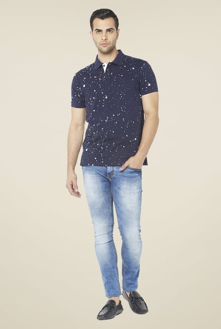Globus Navy Printed Polo T Shirt Globus Navy Printed Polo T Shirt