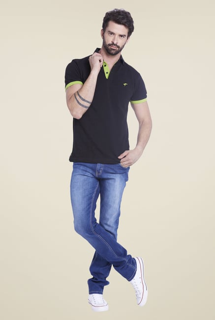 Globus Black Solid Polo T Shirt Globus Black Solid Polo T Shirt