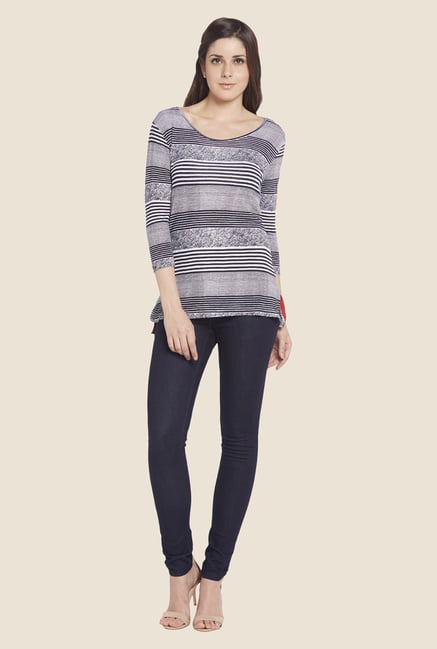 Globus Navy Striped Boat Neck Top Globus Navy Striped Boat Neck Top