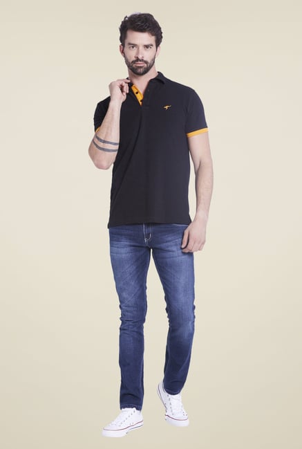 Globus Black Solid Polo T Shirt Globus Black Solid Polo T Shirt