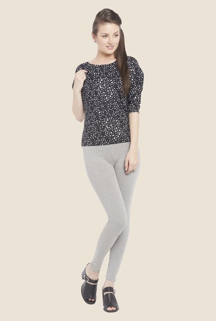 Globus Black Printed Round Neck Top Globus Black Printed Round Neck Top