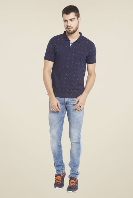 Globus Navy Printed Polo T Shirt Globus Navy Printed Polo T Shirt