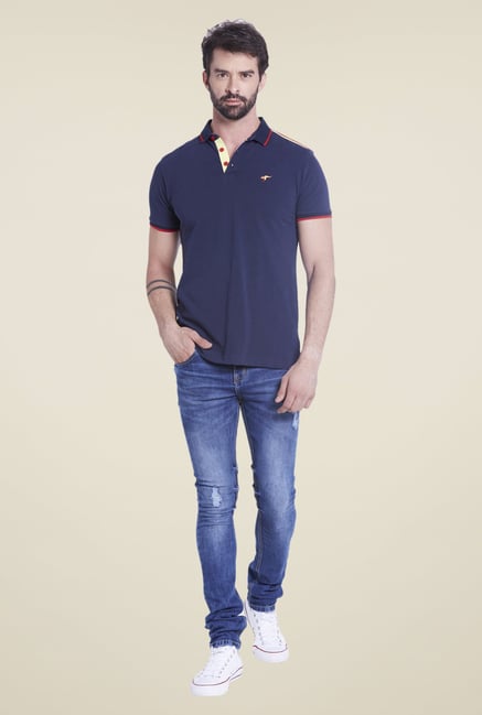 Globus Navy Solid Polo T Shirt Globus Navy Solid Polo T Shirt