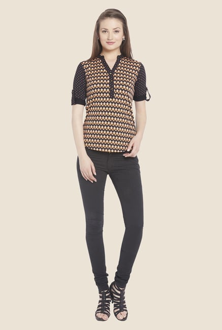 Globus Black & Orange Printed Top Globus Black & Orange Printed Top