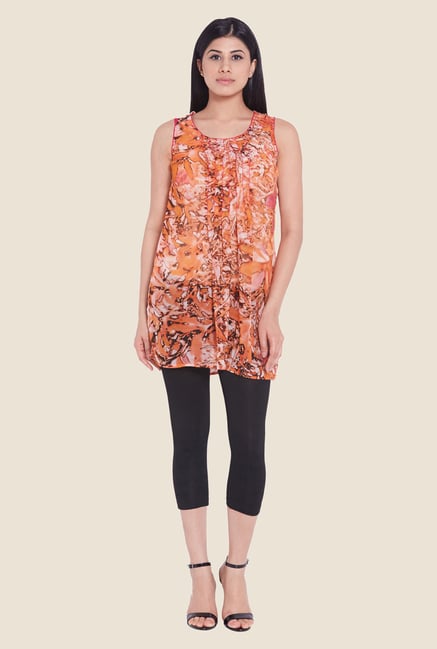 Globus Orange Abstract Print Top Globus Orange Abstract Print Top