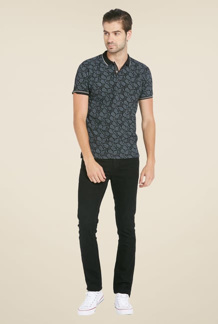 Globus Grey Paisley Print Polo T Shirt Globus Grey Paisley Print Polo T Shirt