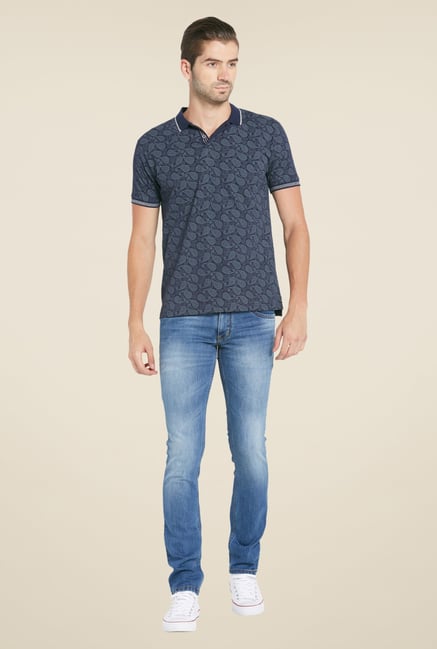 Globus Navy Paisley Print Polo T Shirt Globus Navy Paisley Print Polo T Shirt