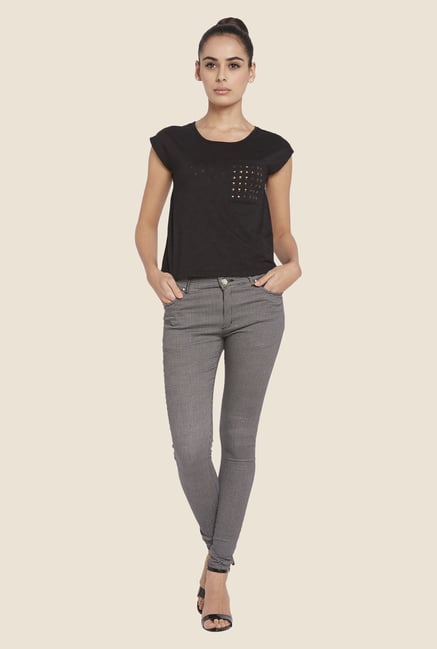 Globus Black Solid Studded Top Globus Black Solid Studded Top